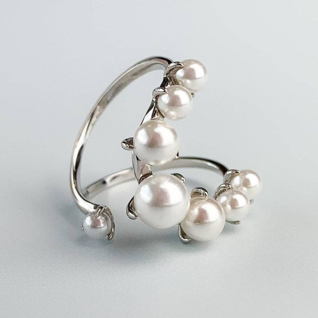 Sterling Silver Pearl Curved Open Ring