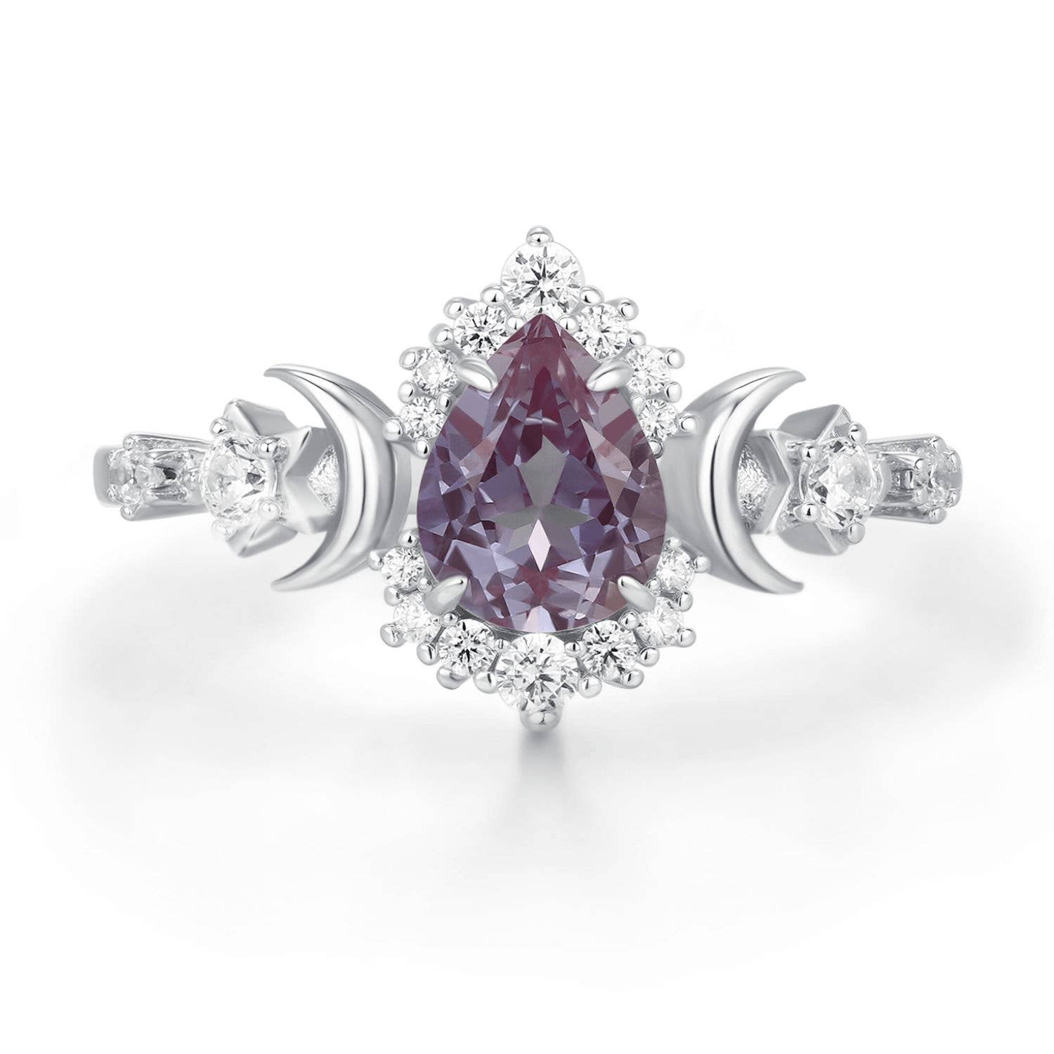 Galactic Pear Cut Alexandrite Ring: White Gold Vermeil / size P
