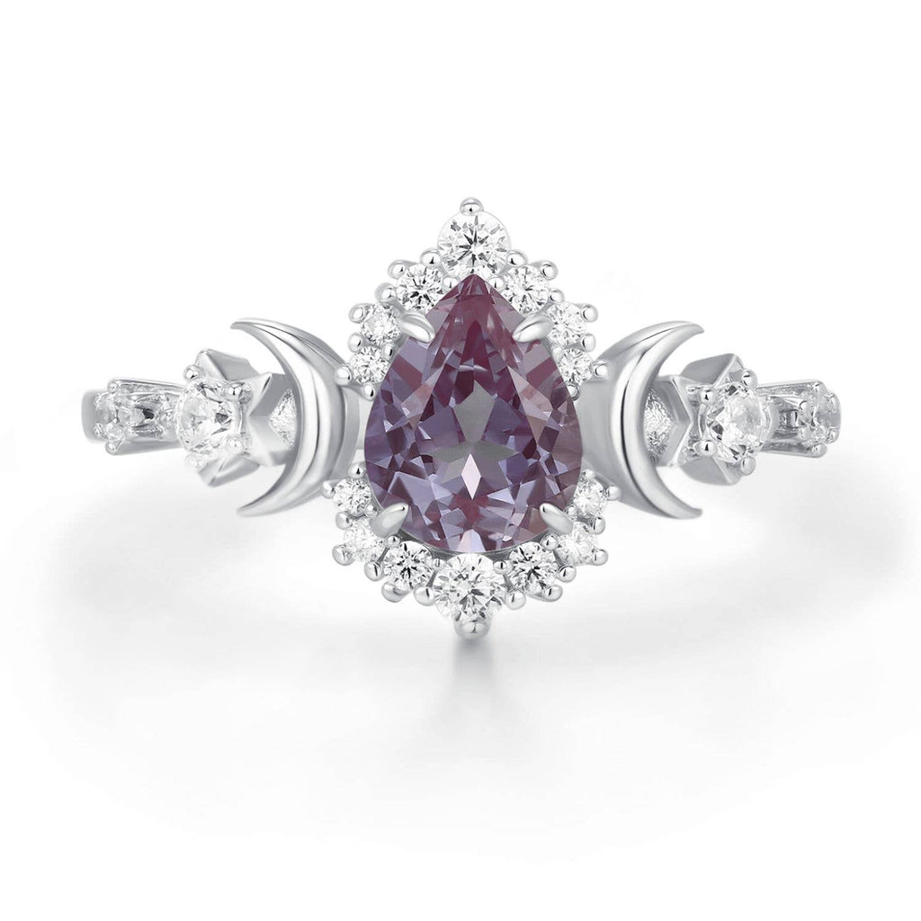 Galactic Pear Cut Alexandrite Ring: White Gold Vermeil / size P