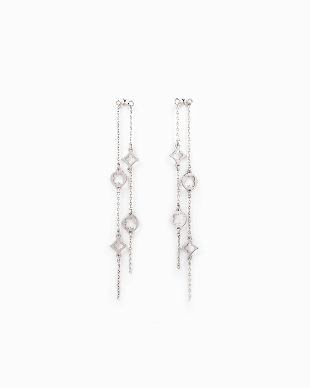 Multi Clover Double Line Drop Earrings: Gold