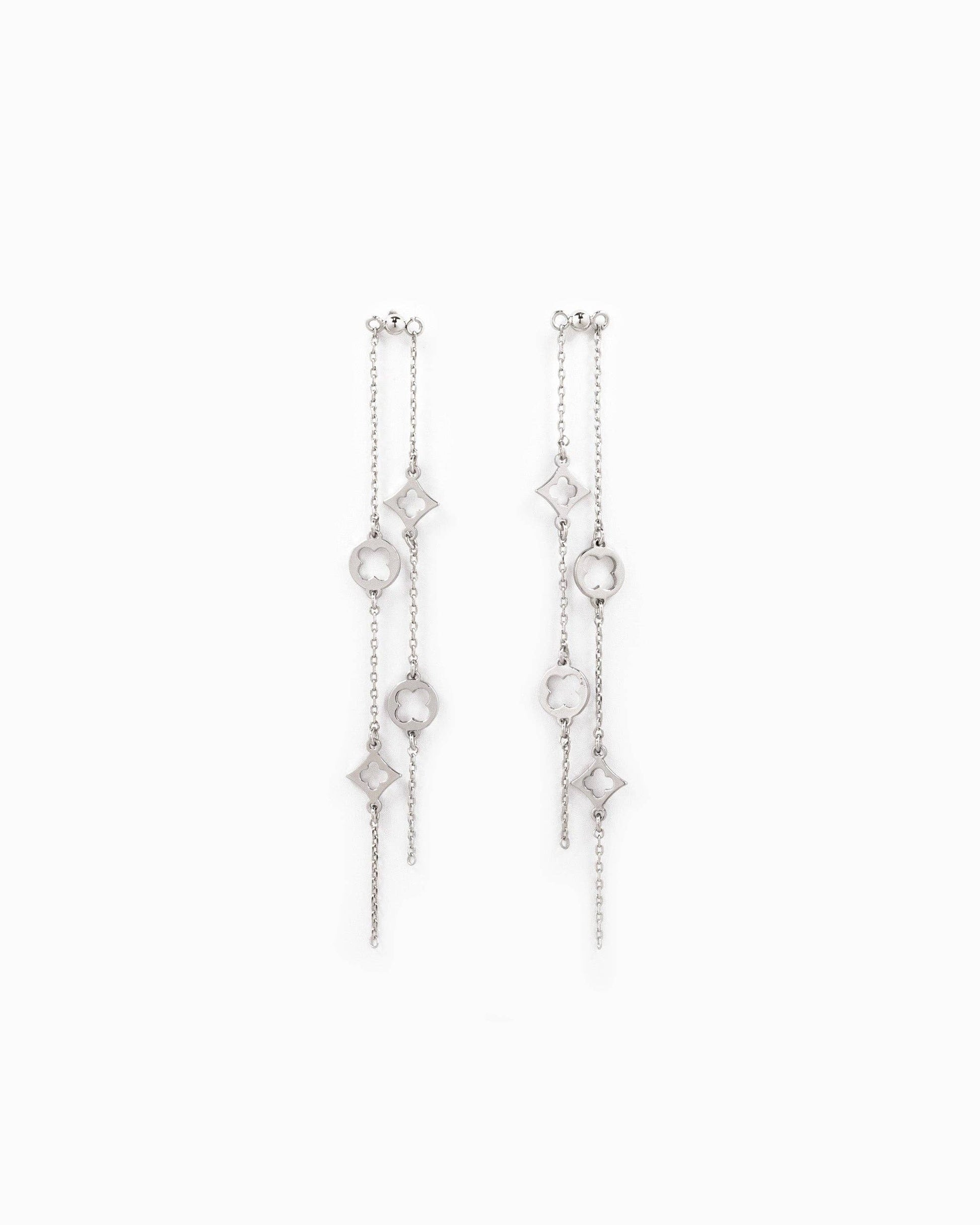 Multi Clover Double Line Drop Earrings: Gold