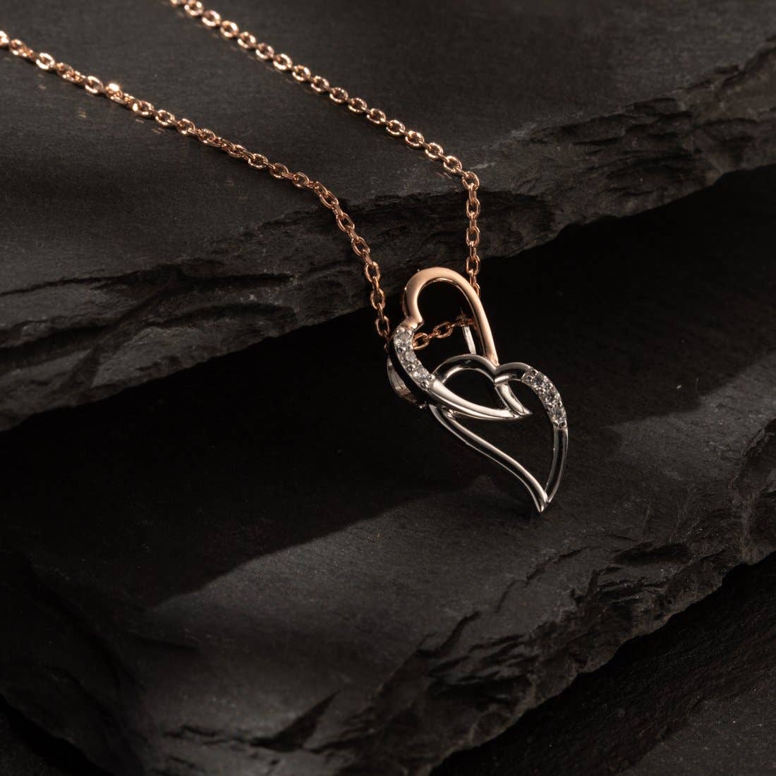 Two-Tone Sterling Silver Interlocking Hearts Pendant