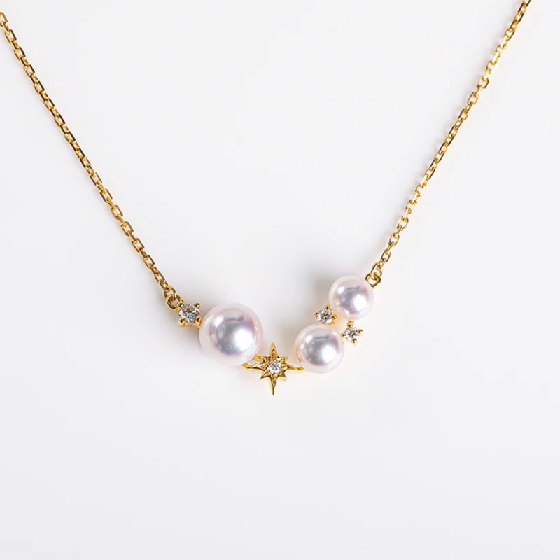 Dainty Star Pearl Pendent Necklace in 925 Sterling Silver: Gold