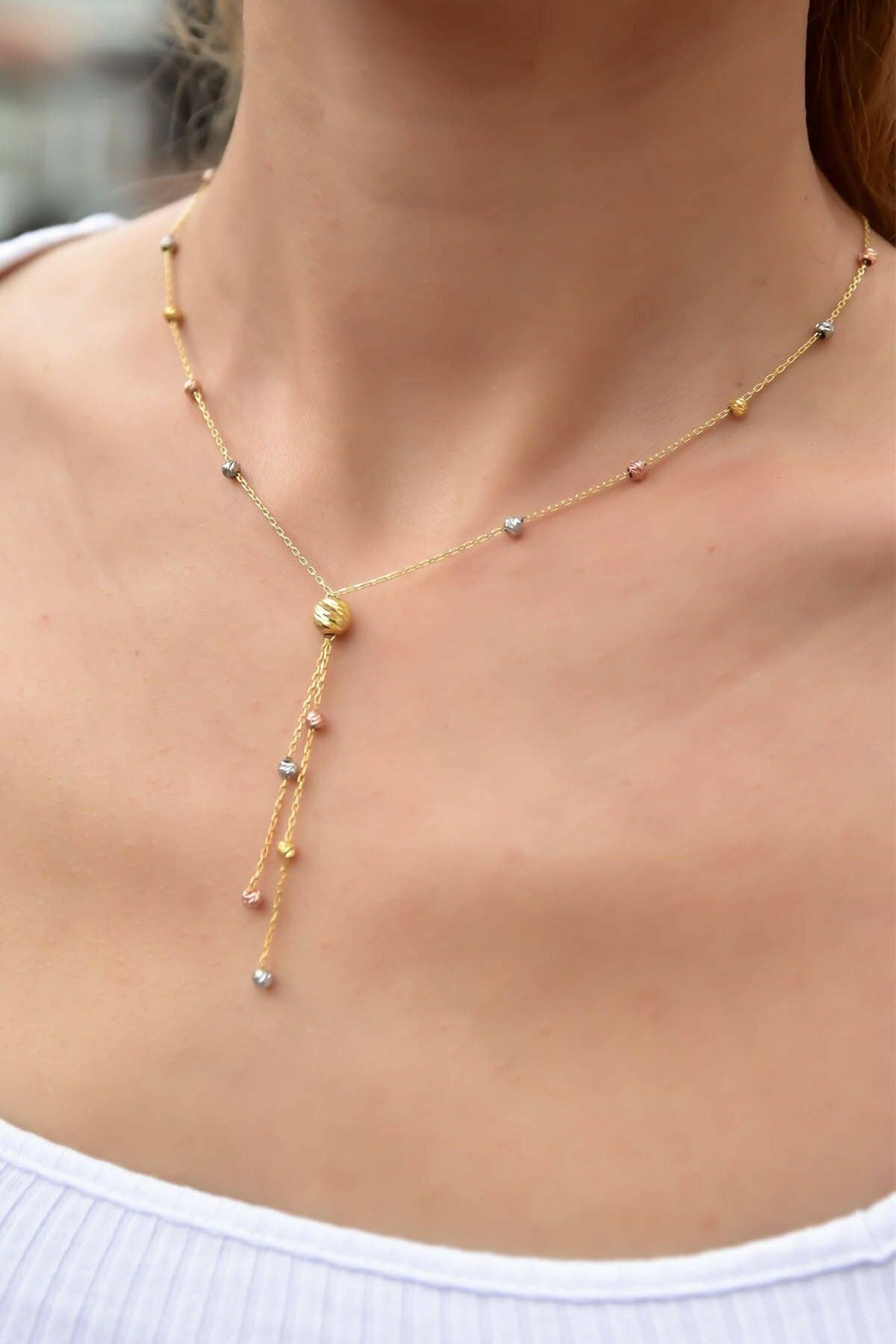 Women's 3-Color Doric Cluster 925 Sterling Silver Necklace: GOLD