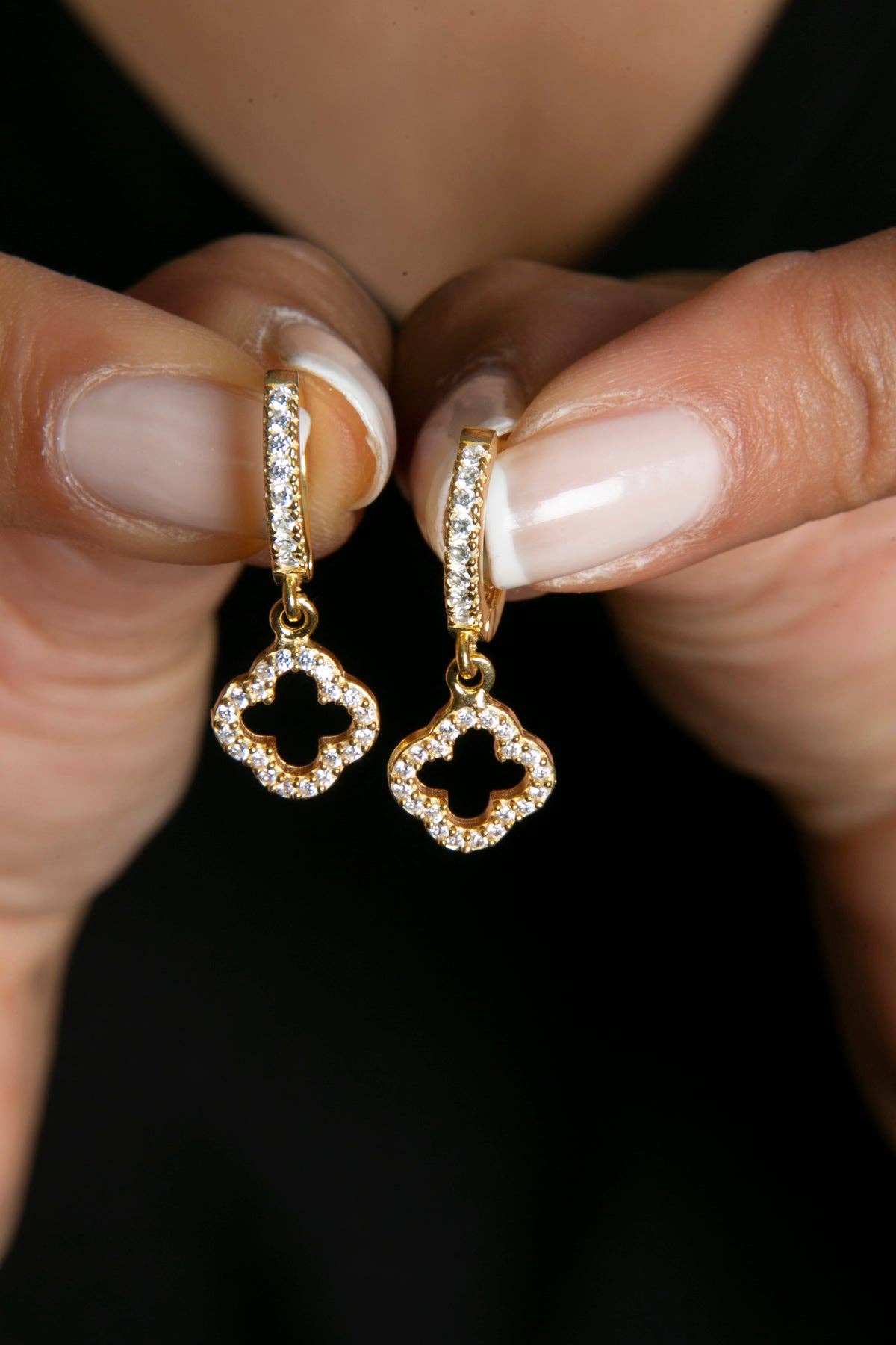 Women's 925 Sterling Silver Stone Shamrock Earrings: GOLD