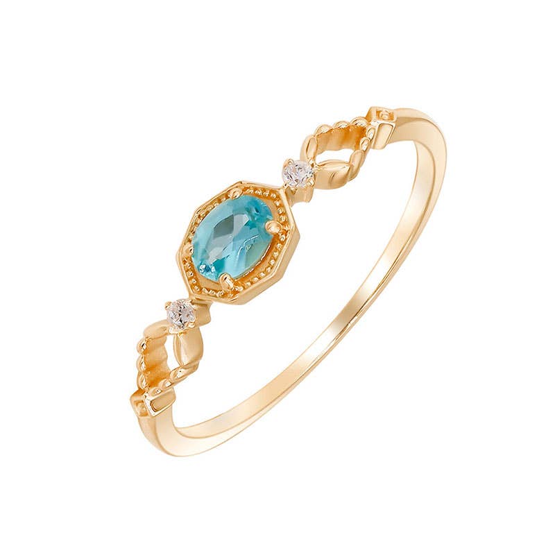 S925 Sterling Silver Apatite and White Zircon Ring: size N