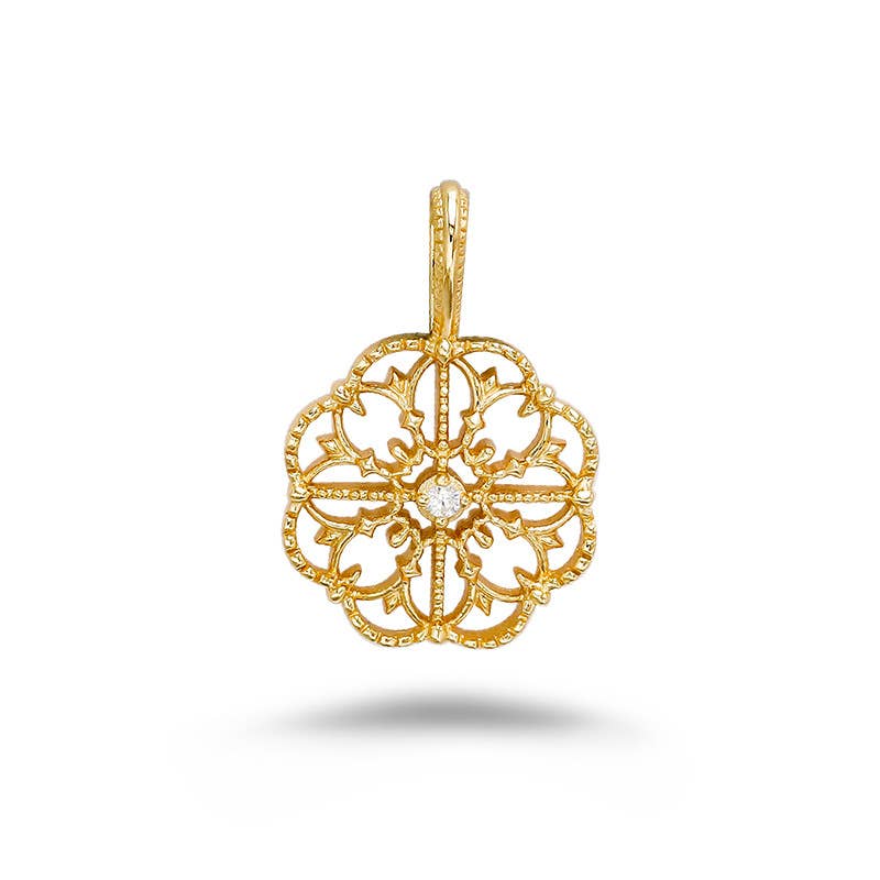 925 Sterling Silver Medieval Hollow Pattern Petal Necklace