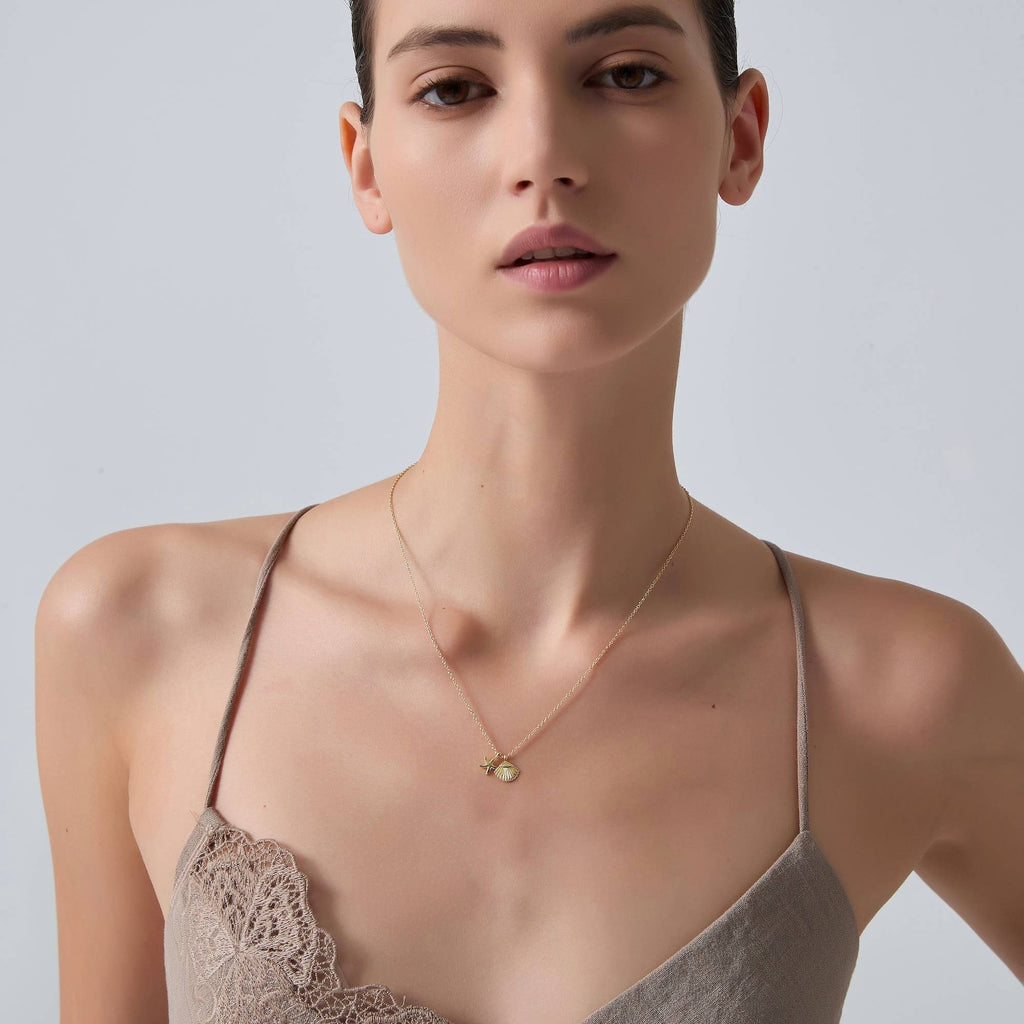 Seashell Starfish Pendant Necklace in 925 Sterling Silver: Rose gold