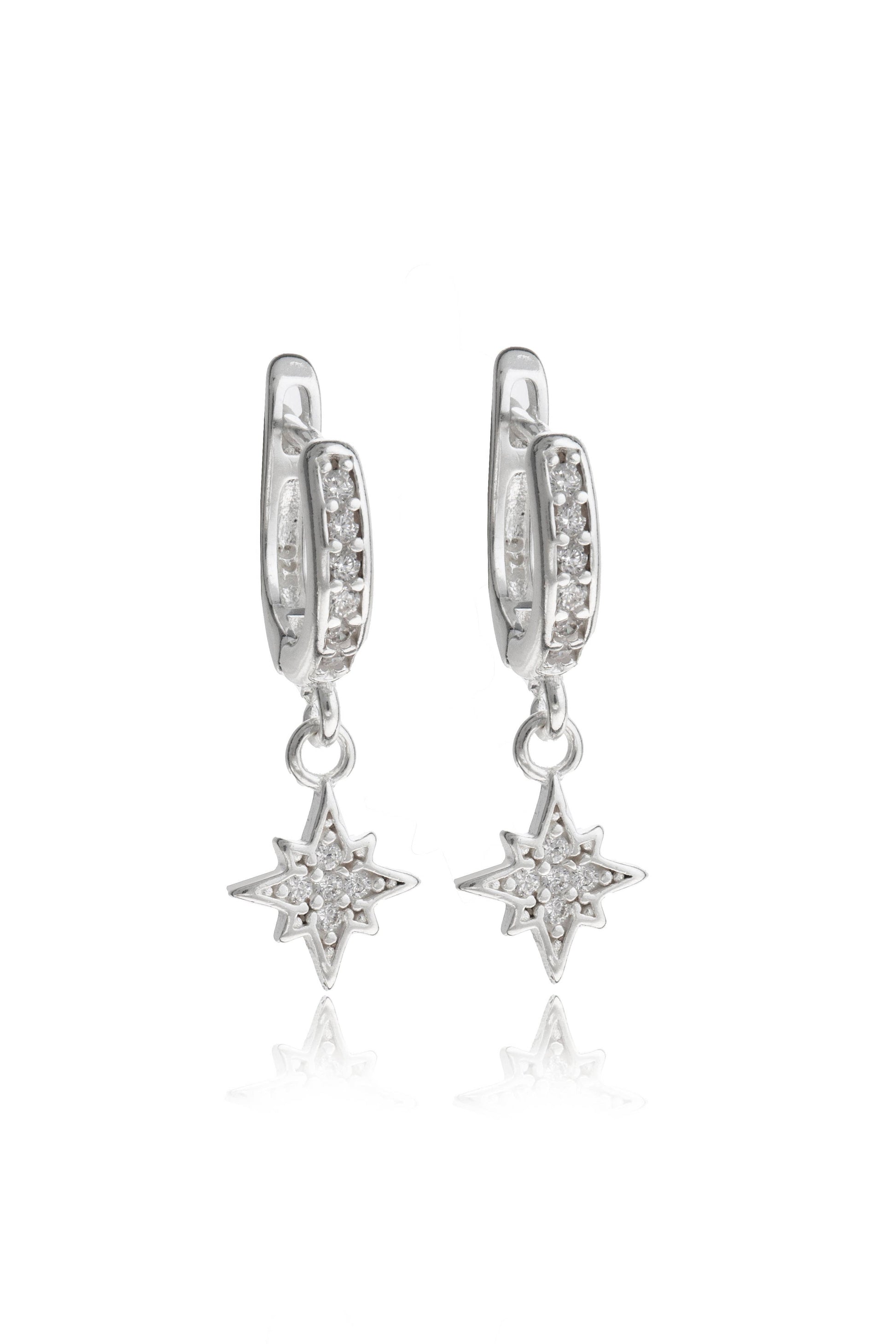 Women's 925 Sterling Silver North Star Earrings: SILVER