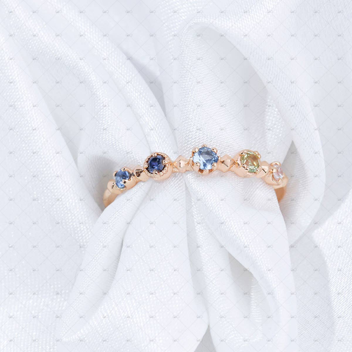 S925 Silver Multi-Color Zircon Ring: size 8 P / Blue Spinel