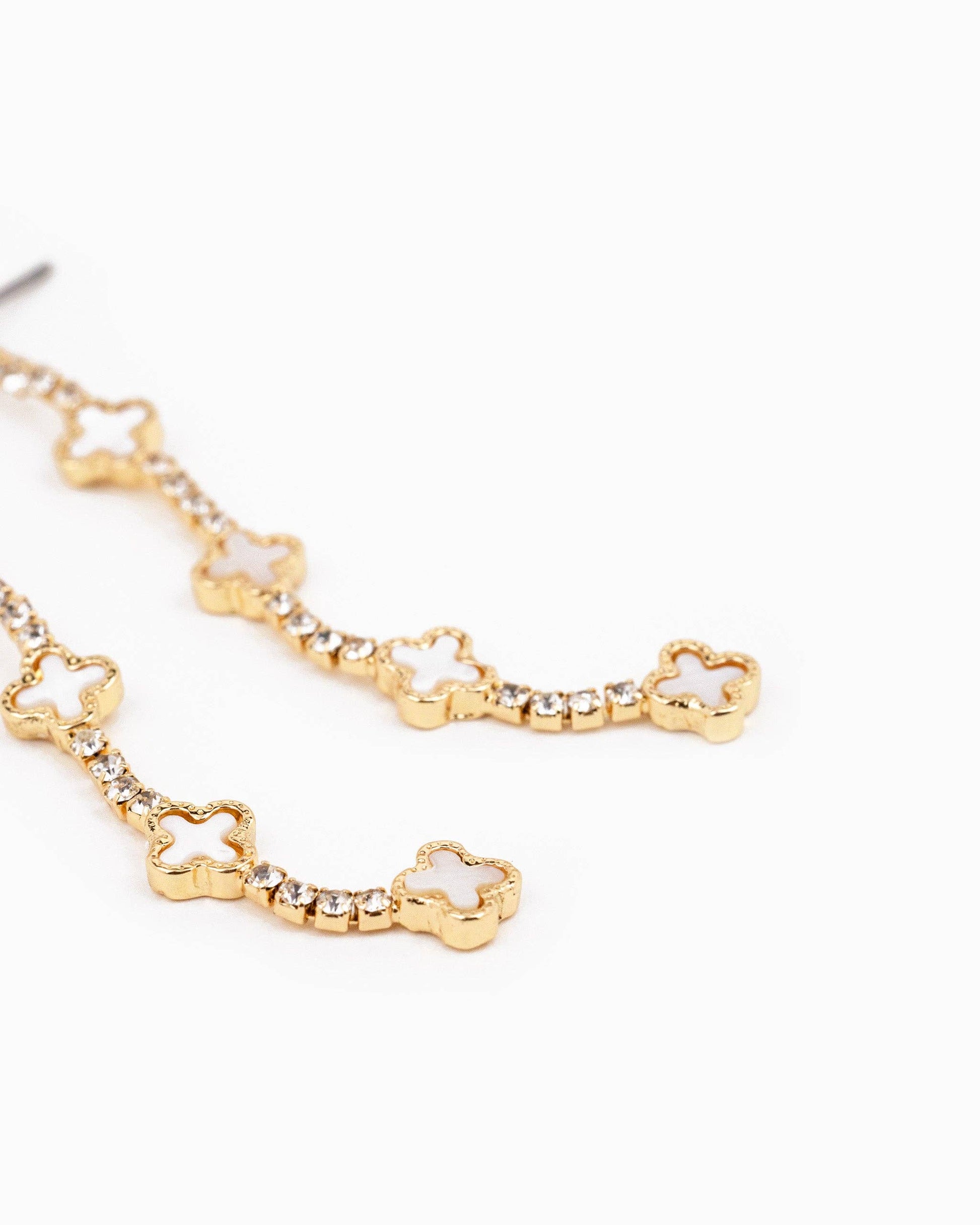 Mother of Pearl Clover Linear Cup Drop Earrings: White