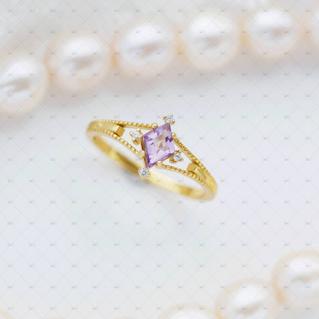 S925 Sterling Silver Rhombus Amethyst Ring adjustable size