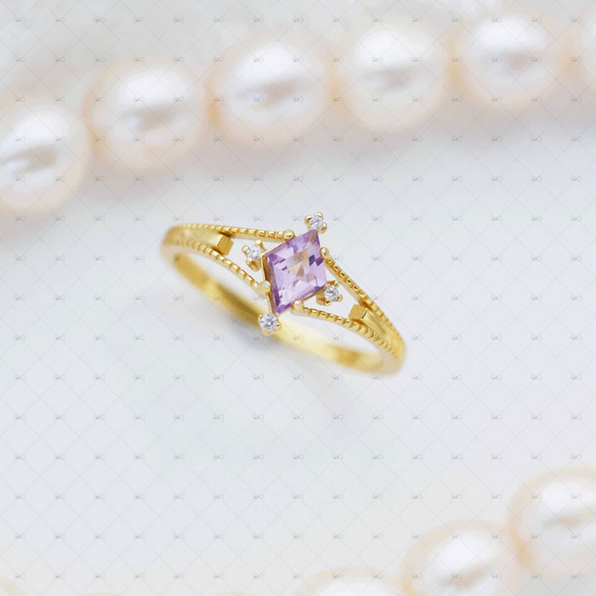 S925 Sterling Silver Rhombus Amethyst Ring adjustable size