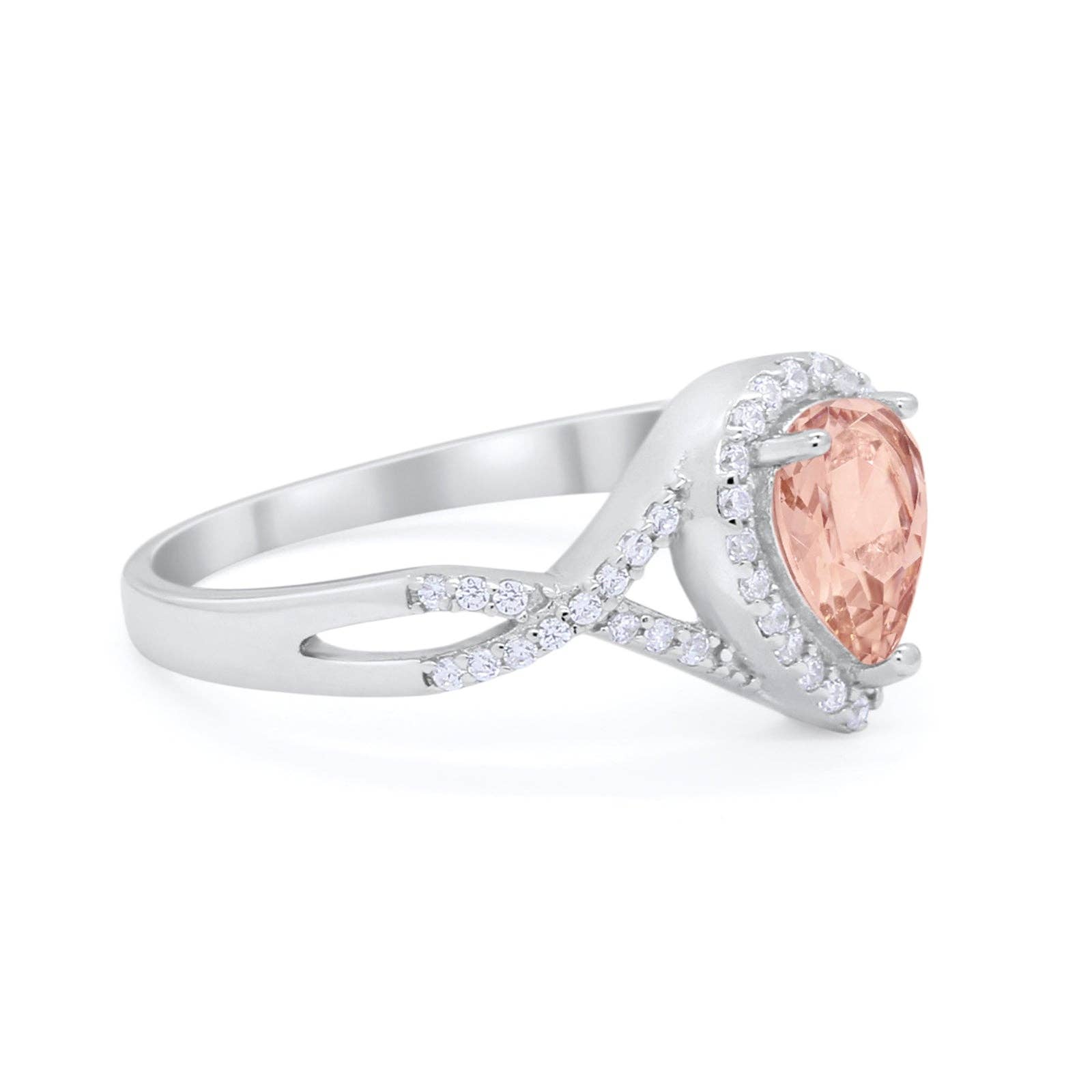 Teardrop Wedding Promise Ring Infinity Round Simulated Morganite CZ: Simulated Morganite CZ size p
