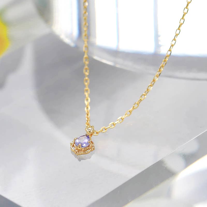 925 Sterling Silver 14K Gold Plated Tanzanite Ring Necklace: Necklace