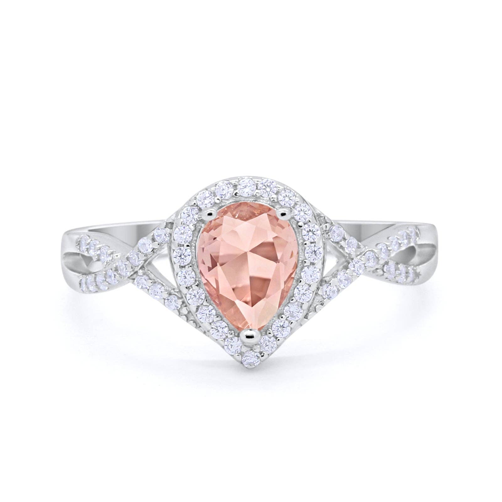Teardrop Wedding Promise Ring Infinity Round Simulated Morganite CZ: Simulated Morganite CZ size p
