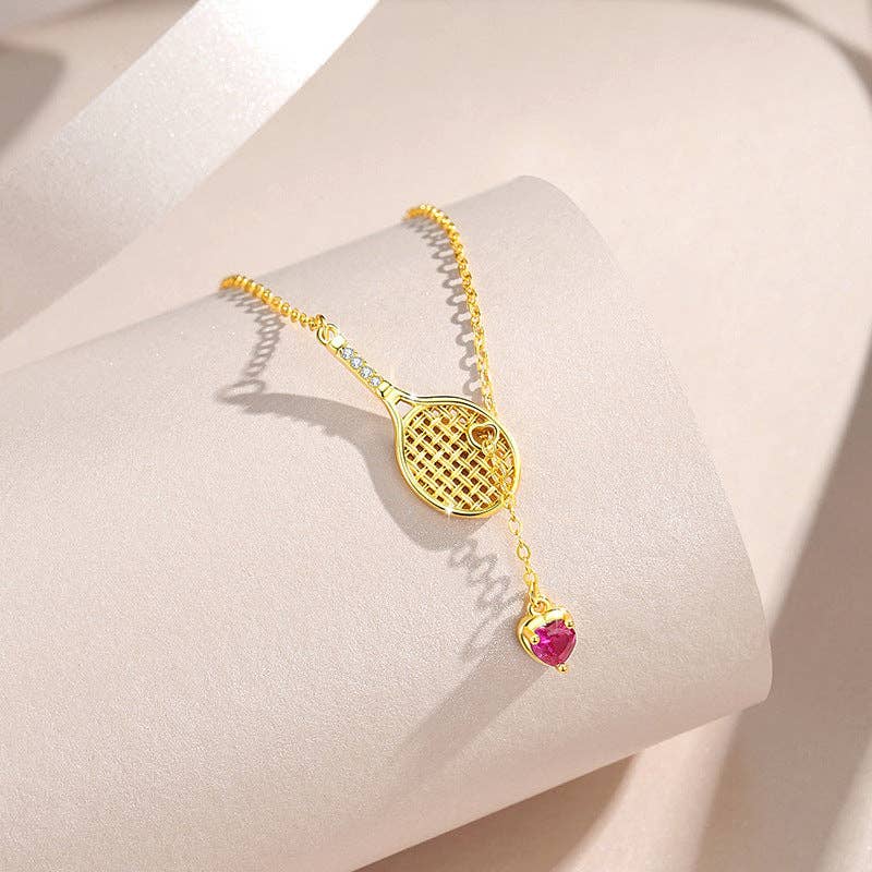 Pink Heart Tennis Charm Necklace in 925 Sterling Silver