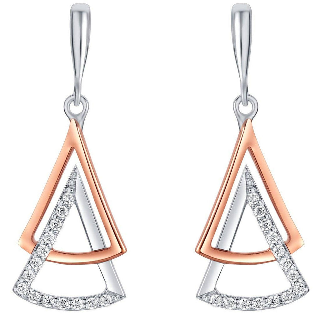 Two-Tone Sterling Silver Layered Fan Drop Earrings