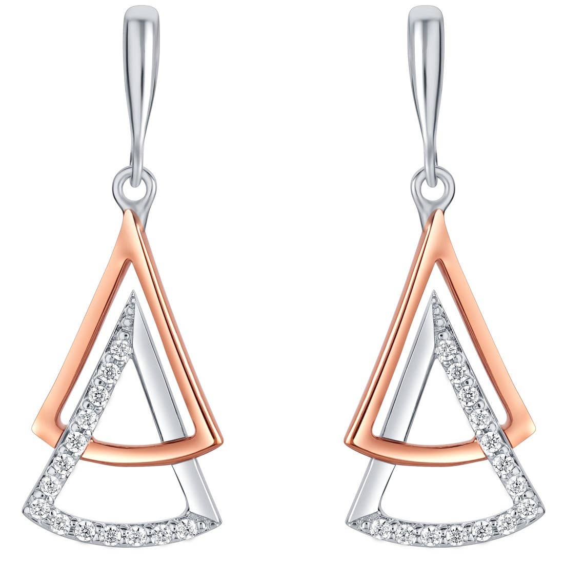 Two-Tone Sterling Silver Layered Fan Drop Earrings