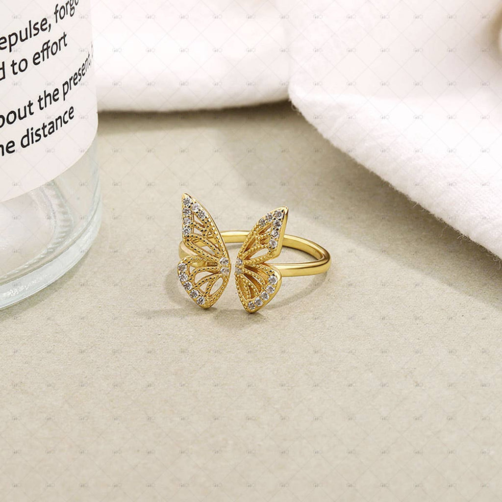 S925 Silver Hollow Butterfly Shape Ring: Yellow Gold