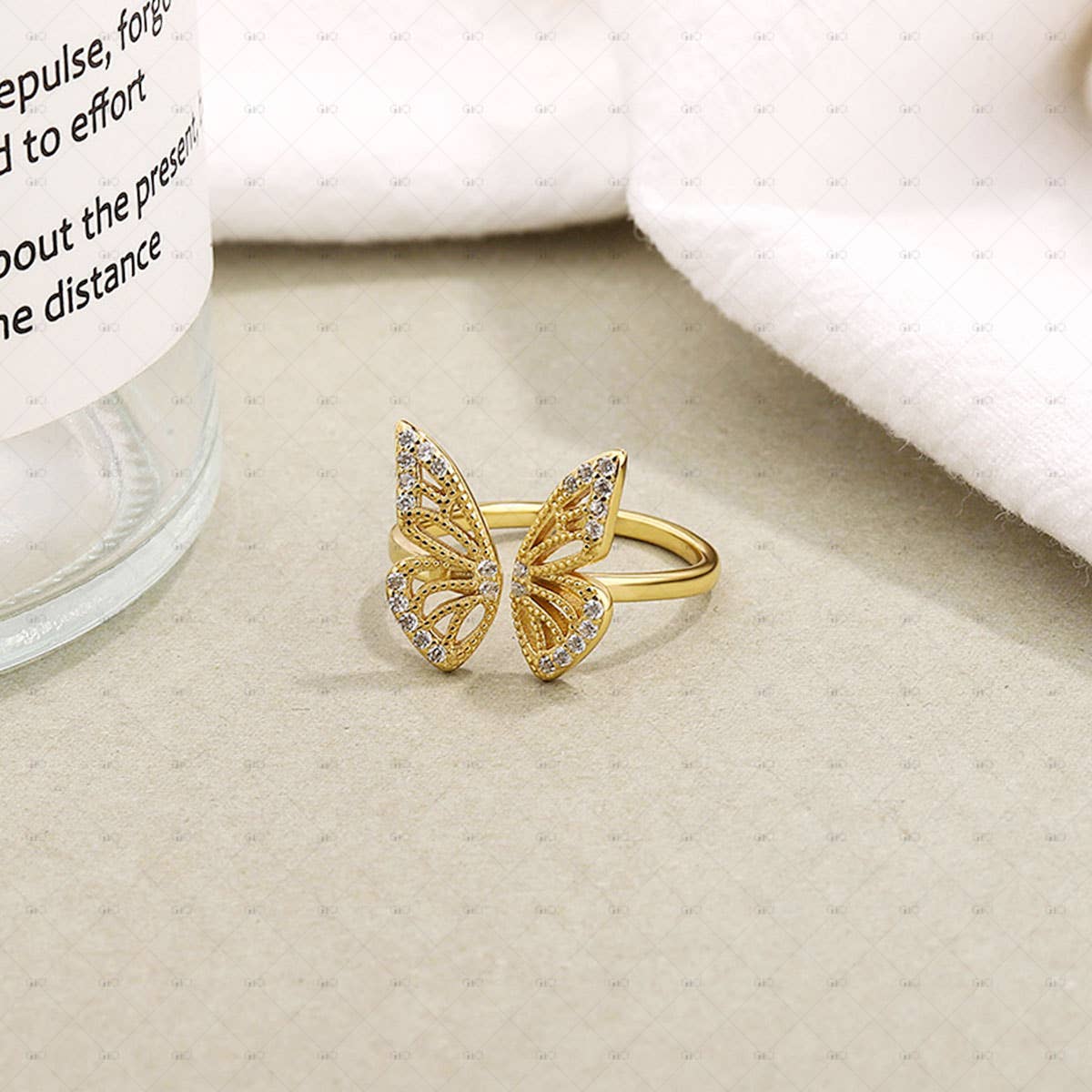 S925 Silver Hollow Butterfly Shape Ring: Yellow Gold
