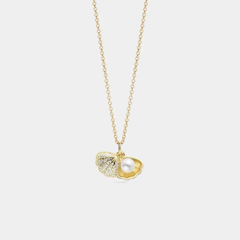 Seashell Pearl Beach Pendant Necklace in 925 Sterling Silver: Gold