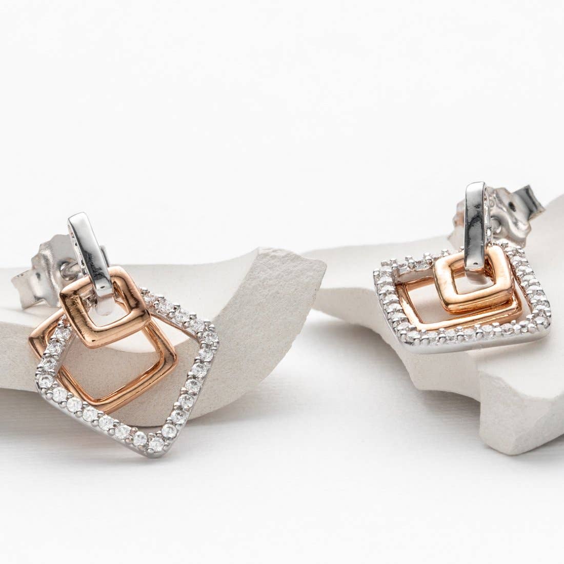 Sterling Silver Open Layered Square Earrings Hypoallergenic