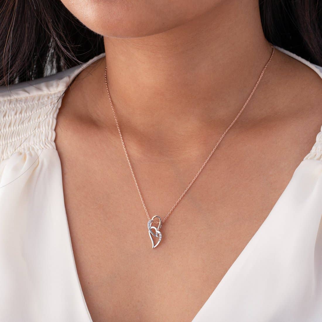 Two-Tone Sterling Silver Interlocking Hearts Pendant