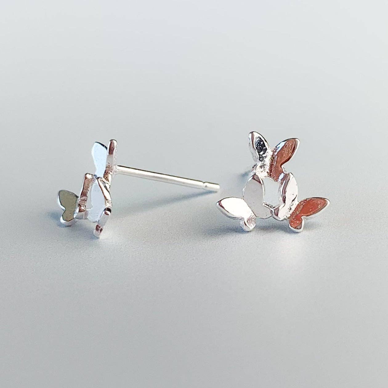 Sterling Silver Three Butterfly Stud Earrings
