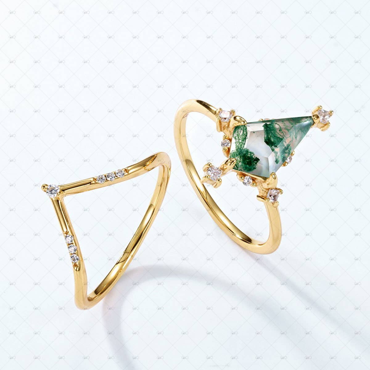 S925 Sterling Silver Diamond Moss Agate Stacking Ring: size L
