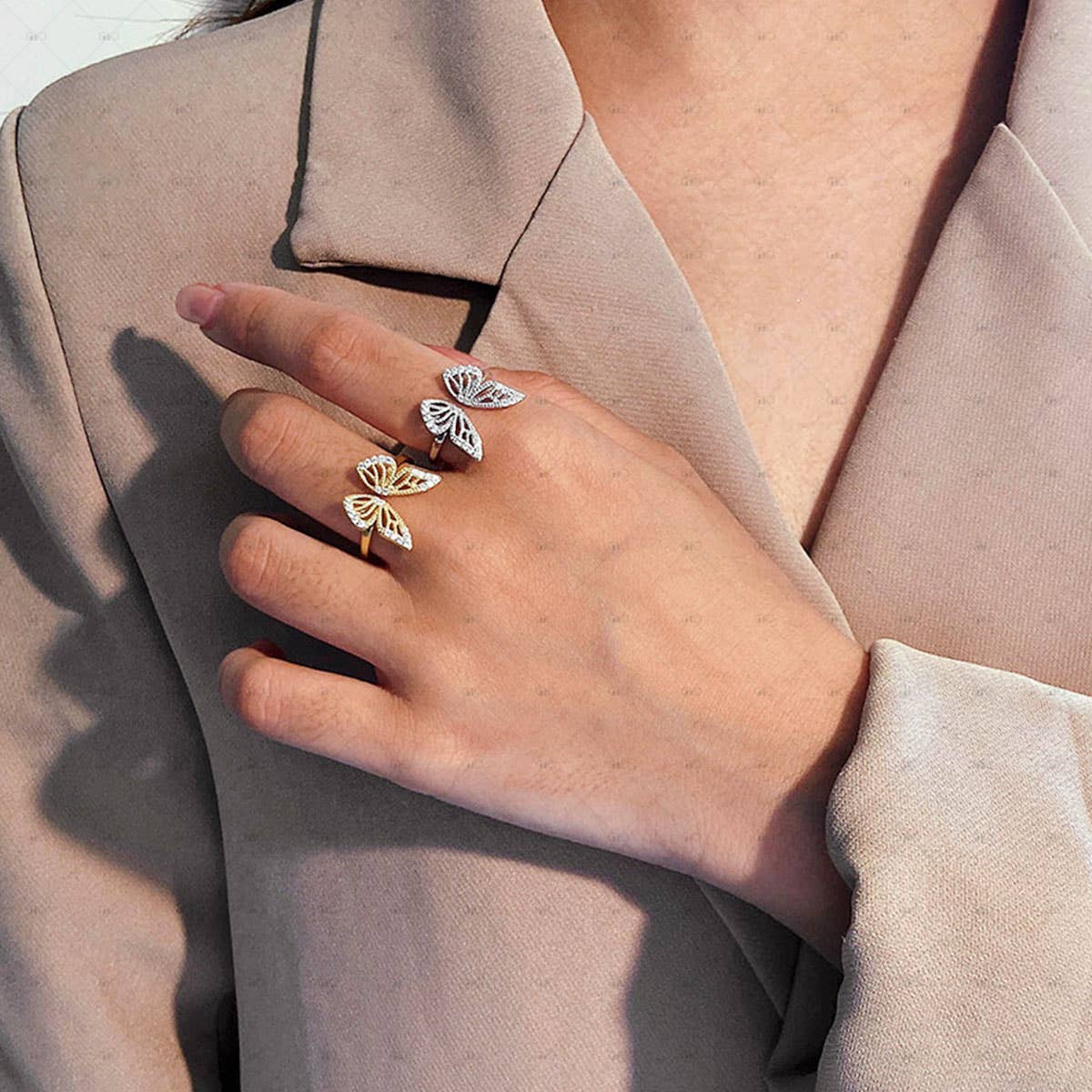 S925 Silver Hollow Butterfly Shape Ring: Yellow Gold