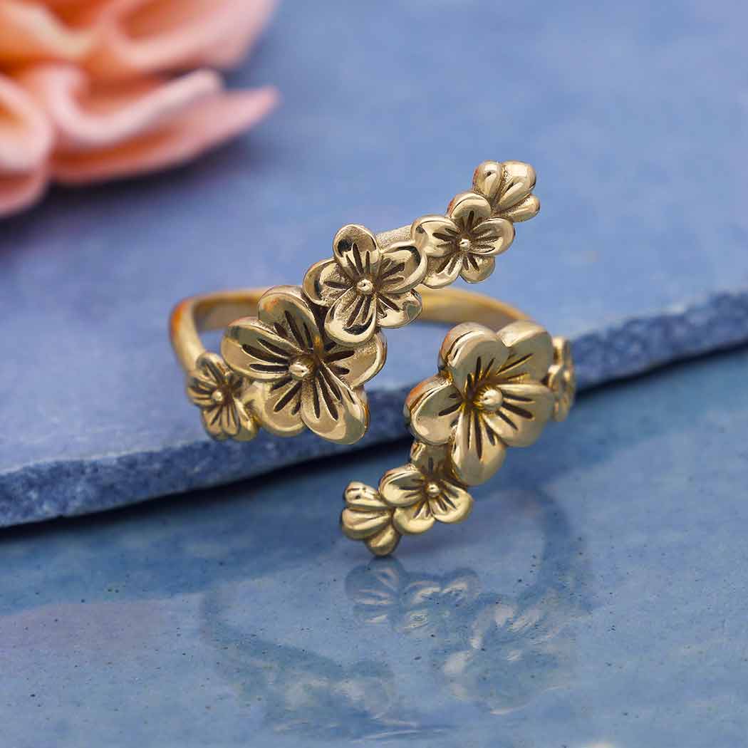 Sterling Silver or Bronze Adjustable Cherry Blossoms Ring: Bronze adjustable size O+