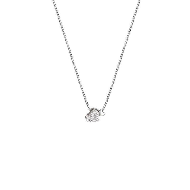 Pave Double Heart Box Chain Necklace in 925 Sterling Silver: Gold