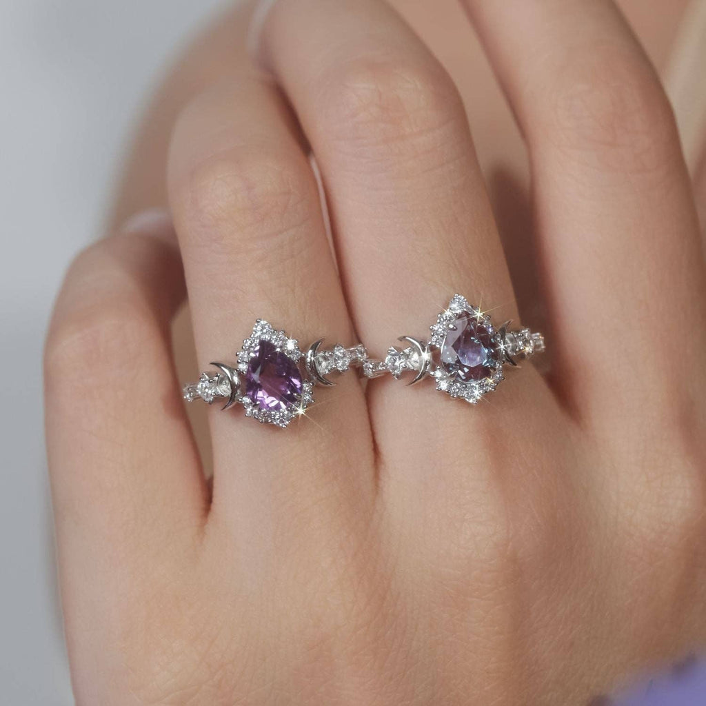 Galactic Pear Cut Alexandrite Ring: White Gold Vermeil / size P