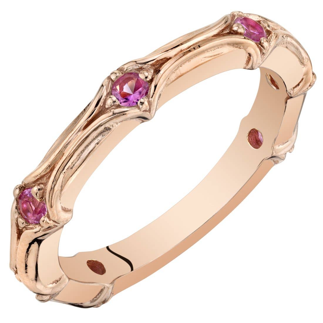 Created Pink Sapphire Round Sterling Silver Ring Band Size 5 J
