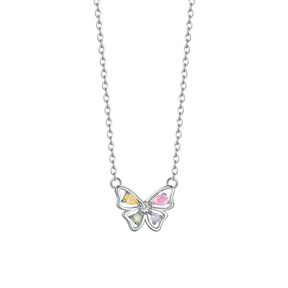 Color CZ Butterfly Pendent Necklace in 925 Sterling Silver: Silver / Sterling silver