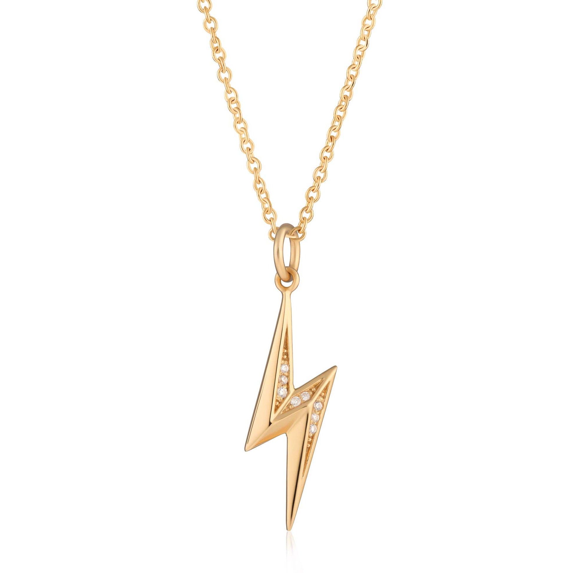 Sparkling Lightning Bolt Necklace with Slider Clasp: 18k Gold Plated