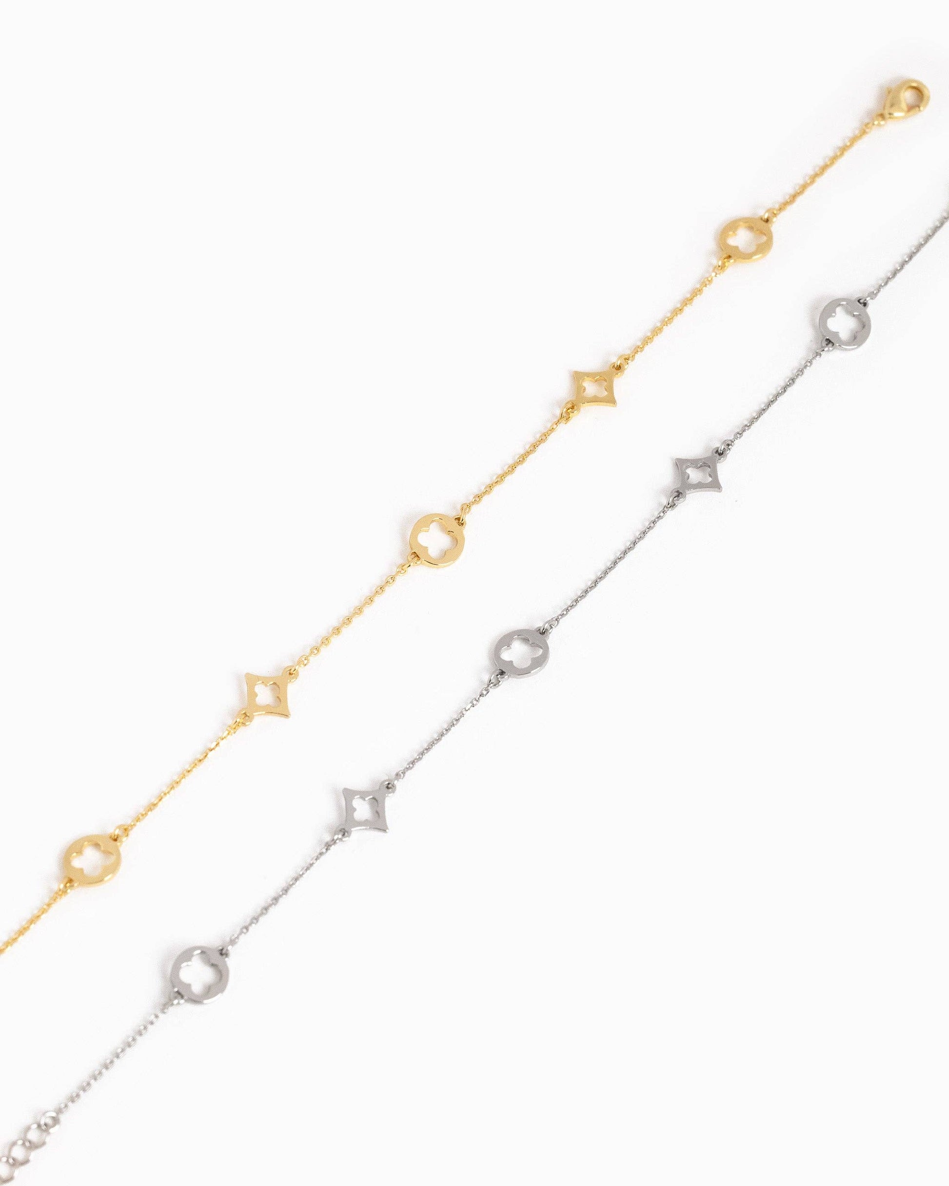 Multi-shape Spade Clover Charm Station Bracelet: Gold