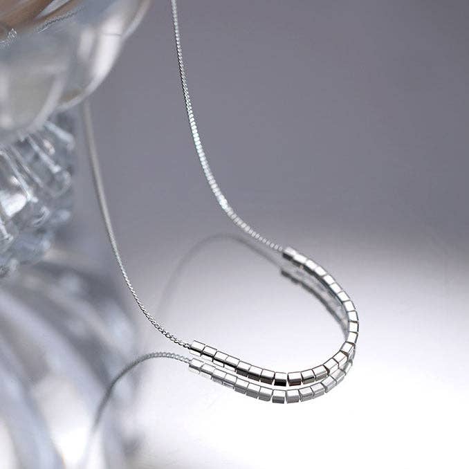 Geometric Cube Bead Bar Necklace in 925 Sterling Silver: Gold