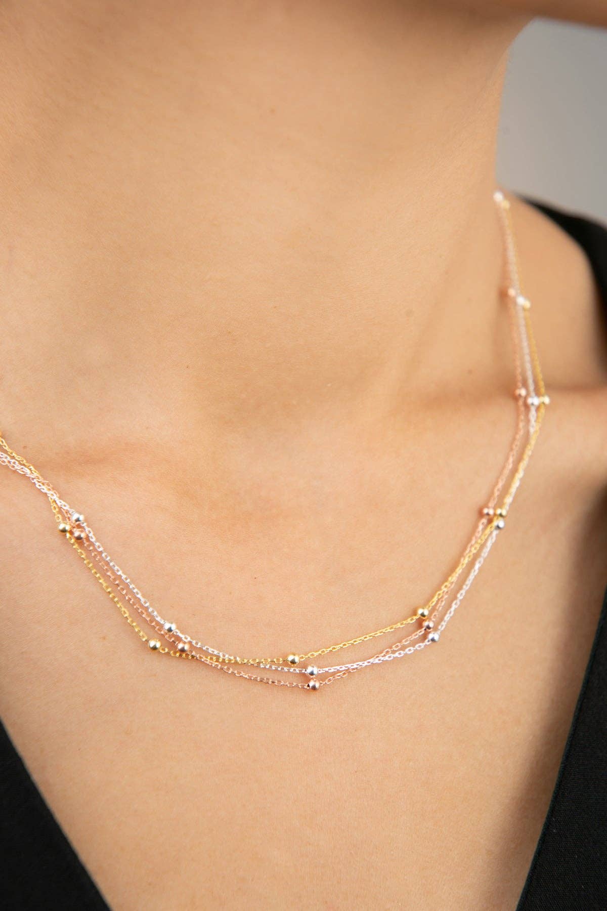 Women's 925 Sterling Silver Necklace with Doric Ball Detail in Three Colors: GOLD
