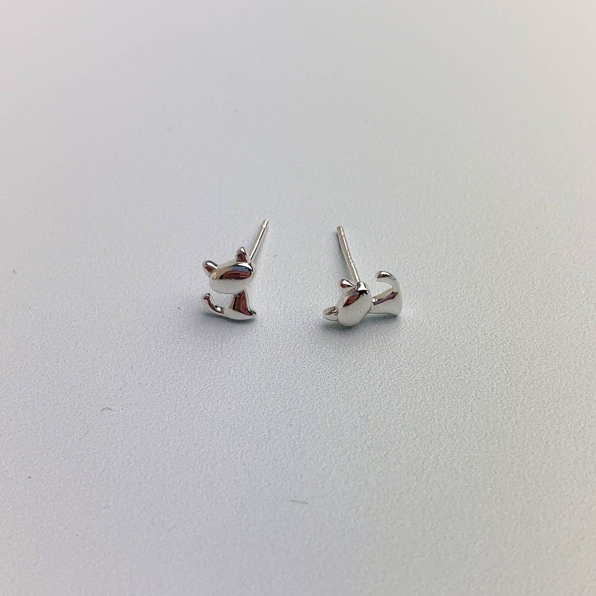 Sterling Silver Tiny Cat Silhouette Stud Earrings: Rose Gold