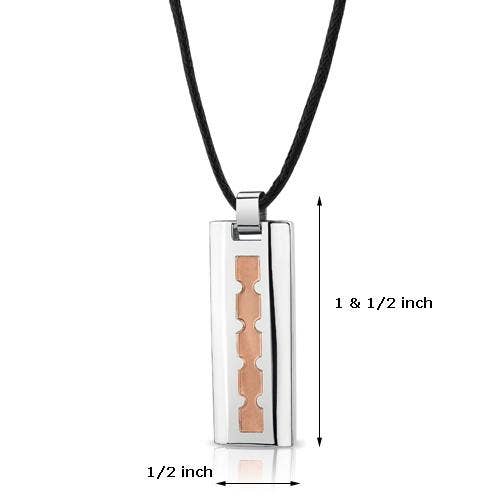 Stainless Steel Rose Gold-Tone Dog Tag Bar Pendant