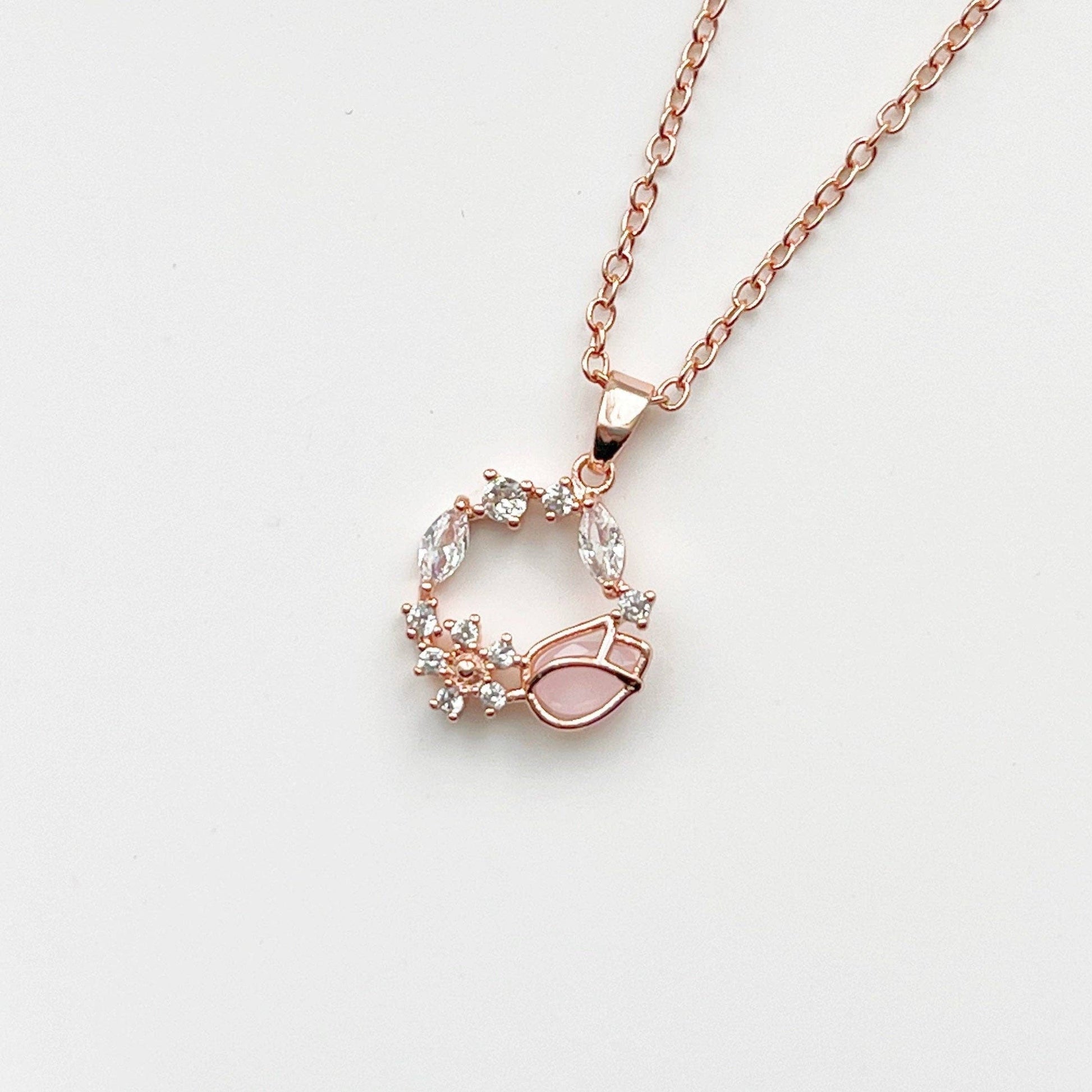Rose Gold Pink Crystal Tulip Wreath Necklace: Necklace