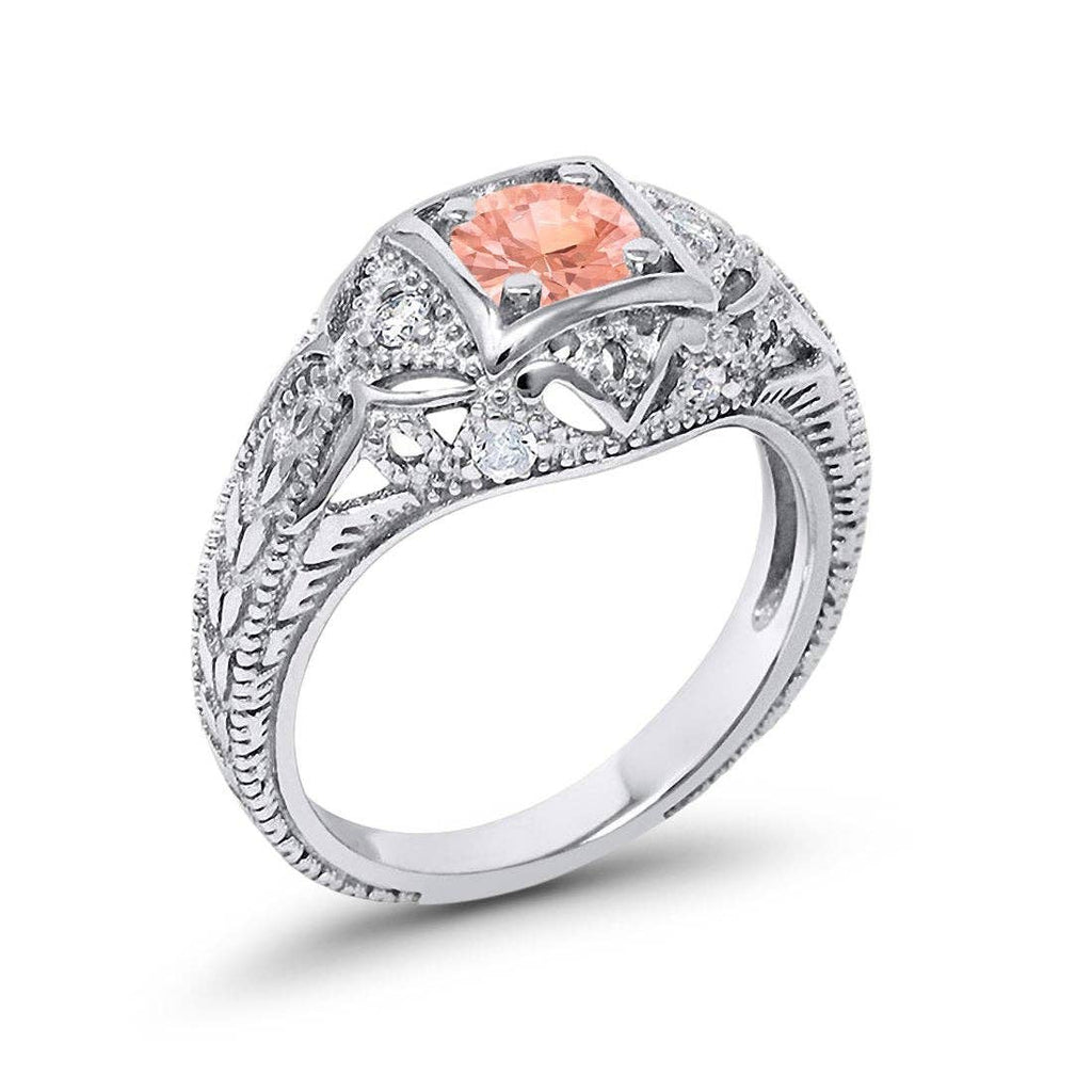 Antique Style Wedding Ring Round Simulated Morganite CZ: Simulated Morganite CZ size k1/2