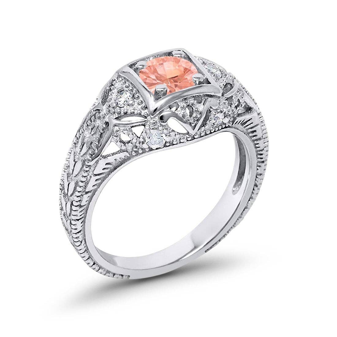Antique Style Wedding Ring Round Simulated Morganite CZ: Simulated Morganite CZ size k1/2