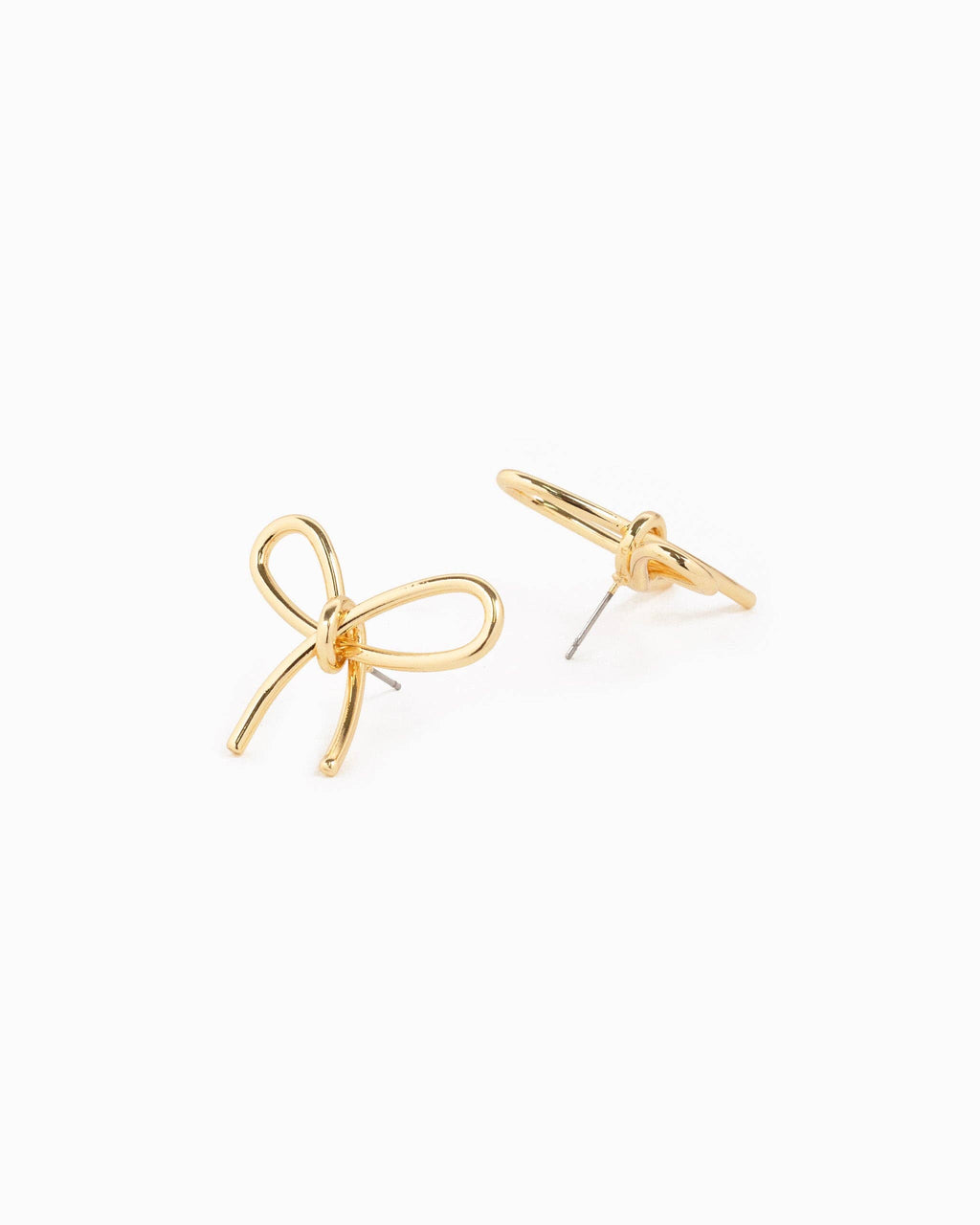 Thin Line Bow Stud Earrings: Gold