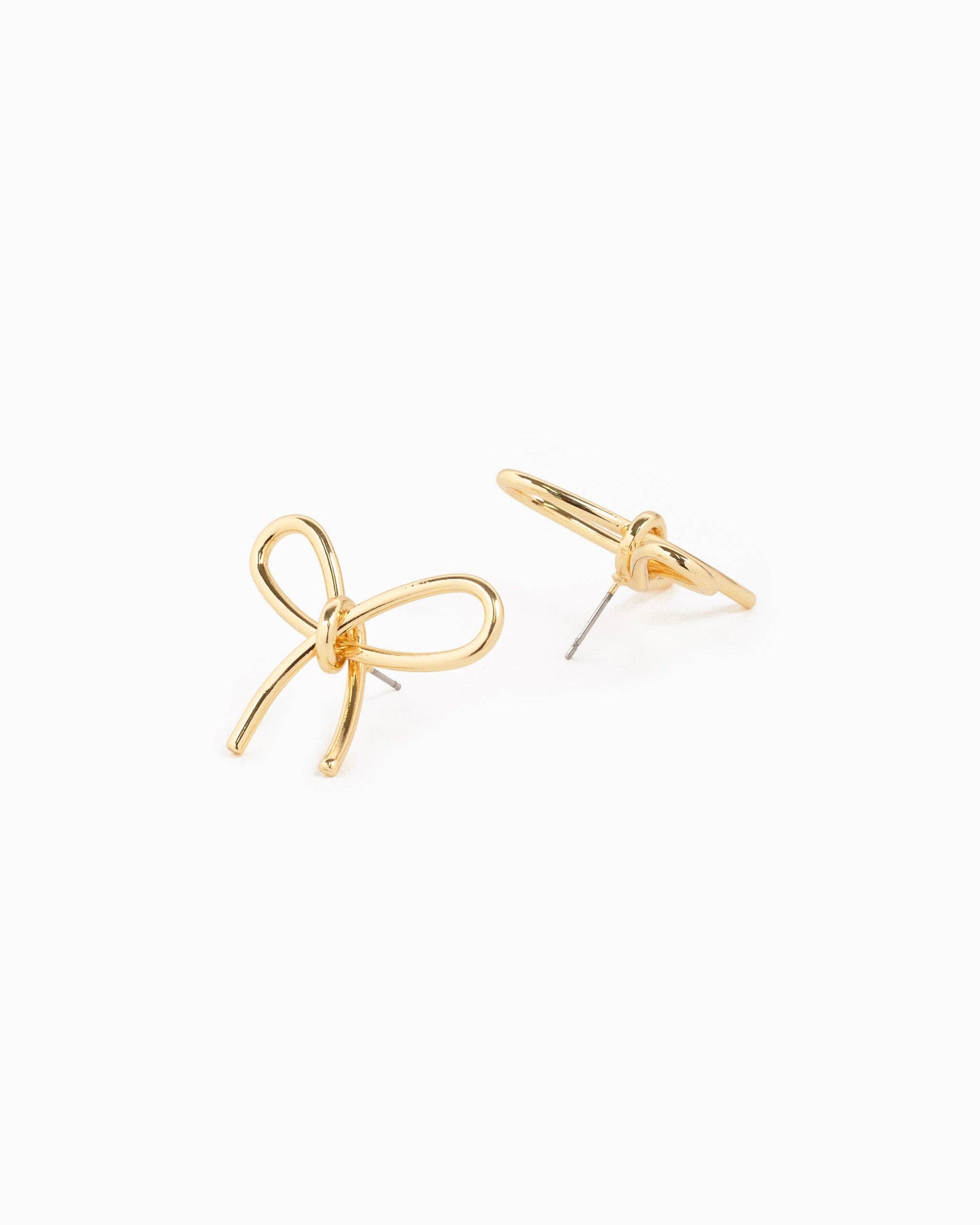 Thin Line Bow Stud Earrings: Gold