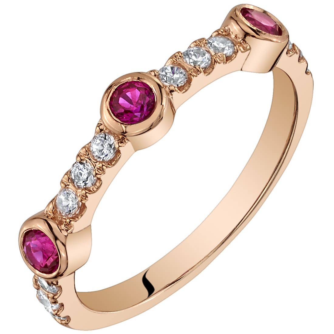 Created Ruby Round Cut Sterling Silver Ring Band Size 8/P