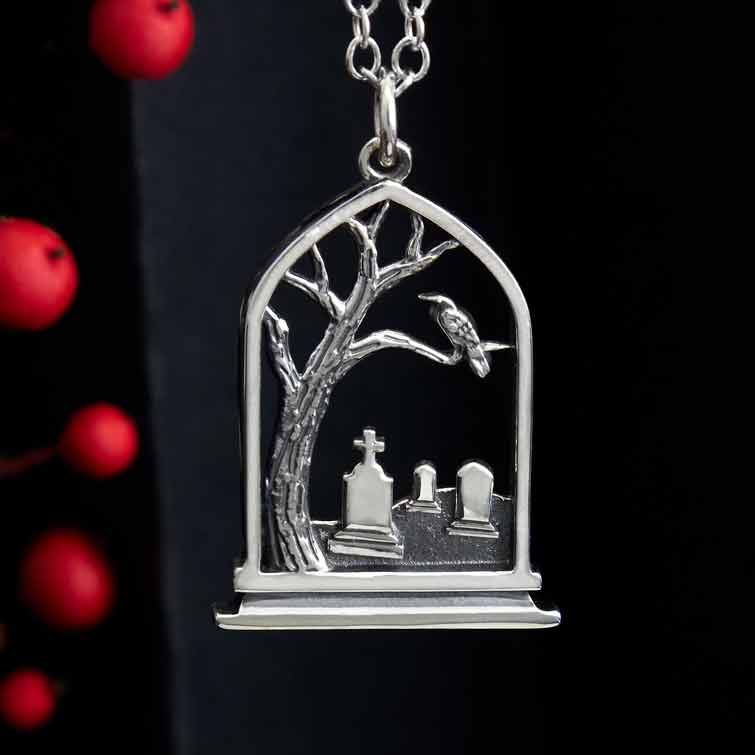 Graveyard Charm Necklace: Sterling Silver