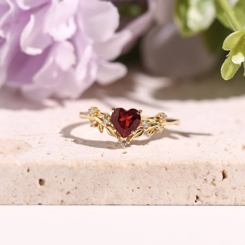 Heart’s Desire Red Garnet Ring (Yellow Gold plated) Size 7/ N